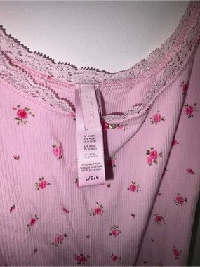 SKIMS Pink Rose-Print Lace-Trim Ribbed Mini Dress